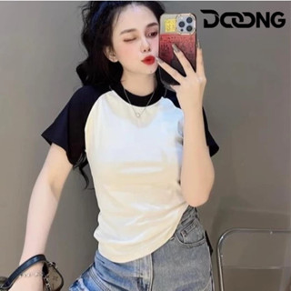 Áo BABY TEE CỔ TRÒN PHỐI VIỀN DÁNG DÀI Ôm Body Chất Thun Gân Dày DD42, Áo Thun Raglan Tay Ngắn kiểu nữ mềm mát DOONG