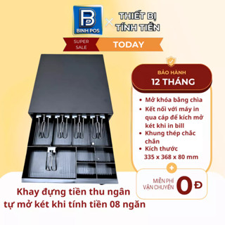 Két Đựng Tiền Thu Ngân 8 Ngăn Bình POS Tự Động Mở Kết Nối Máy In Bill, Máy POS