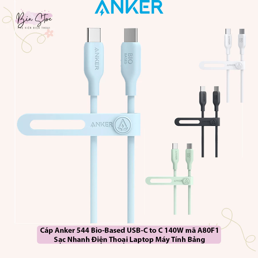 Cáp Anker 544 Bio-Based C to C 140W Sạc Nhanh Cho Điện Thoại, Laptop, Máy Tính Bảng mã A80F1