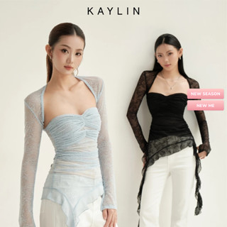 Áo kiểu KAYLIN cụp ngực tay dài phối lưới ren chất vải thun lưới co giản phong cách gợi cảm BST Thu Đông 2025 - A49T9