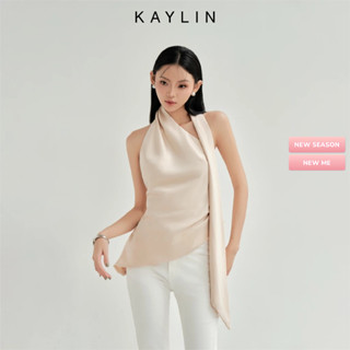 Áo kiểu KAYLIN cổ yếm chiết eo chất vải lụa nhũ ánh kim phong cách thanh lịch BST Thu Đông 2025 - A61T9