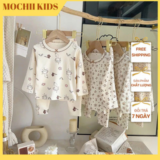 Bộ đồ dài tay cotton họa tiết MOCHII cho bé trai bé gái, Đồ mặc nhà mặc ngủ trẻ em 2 - 5 tuổi M.ST05