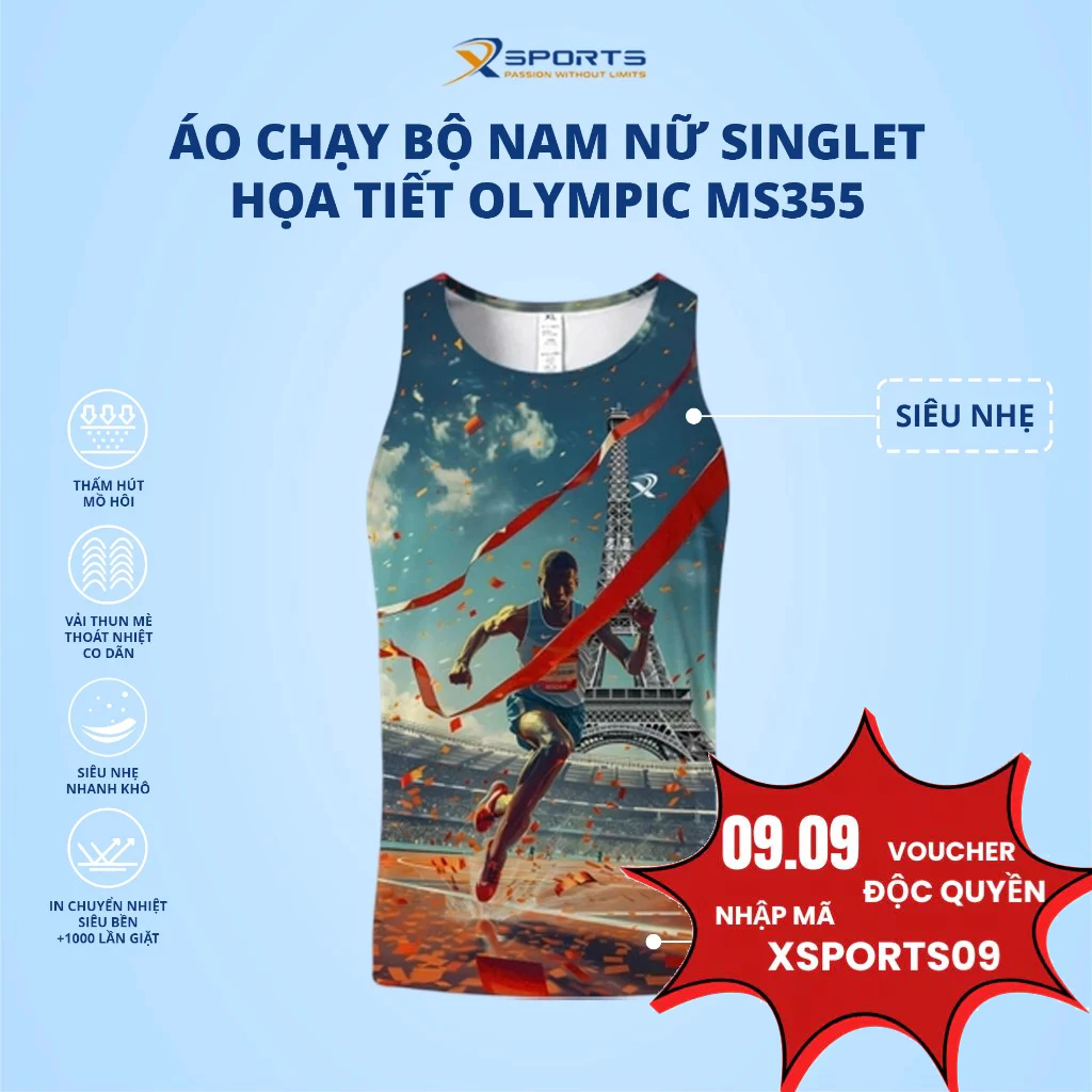 Áo singlet chạy bộ nam nữ Olympic MS355 - Họa Tiết Thể Thao Olympic, Siêu Nhẹ Mát