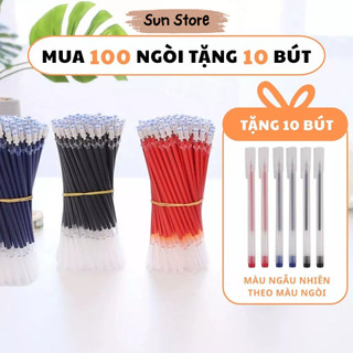   Tặng 10 bút  Combo 100 ngòi bút Sun Store ruột bút gel nước 0.5mm 13cm màu đen xanh đỏ lắp vừa bút chữ A bút nắp cài 