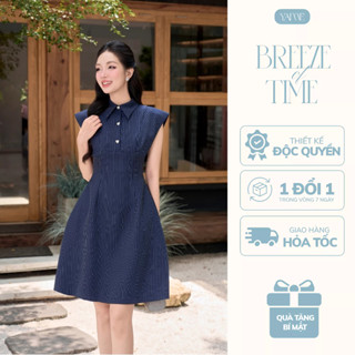 Váy Thiết Kế Nữ YAME Sơ Mi Kẻ Sọc Khuy Đá Trái Tim Không Tay Chiết Eo Dáng Ngắn Chữ A Công Sở Thoáng Mát - Skylar YV711