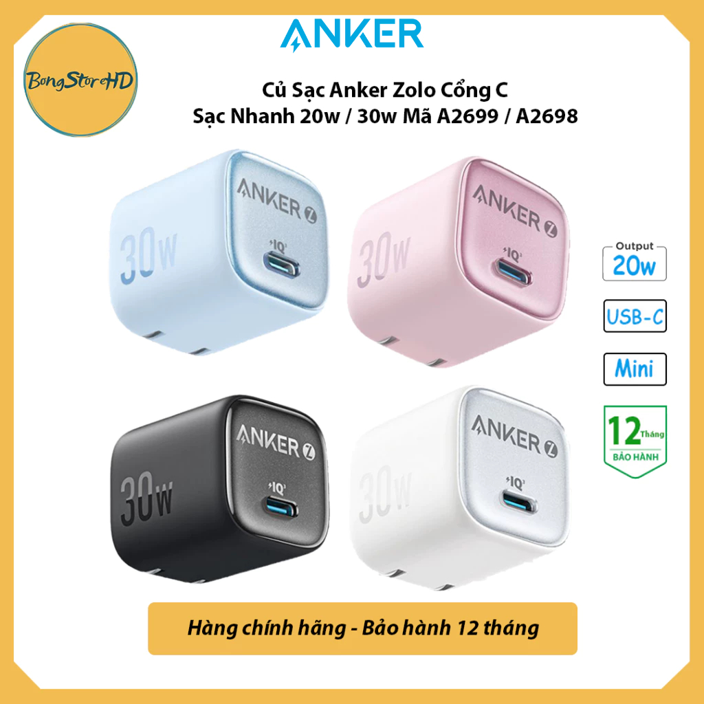 Củ Sạc Anker Zolo Cổng Usb-C Sạc Nhanh PD IQ3 20w / 30w Mã A2699 / A2698