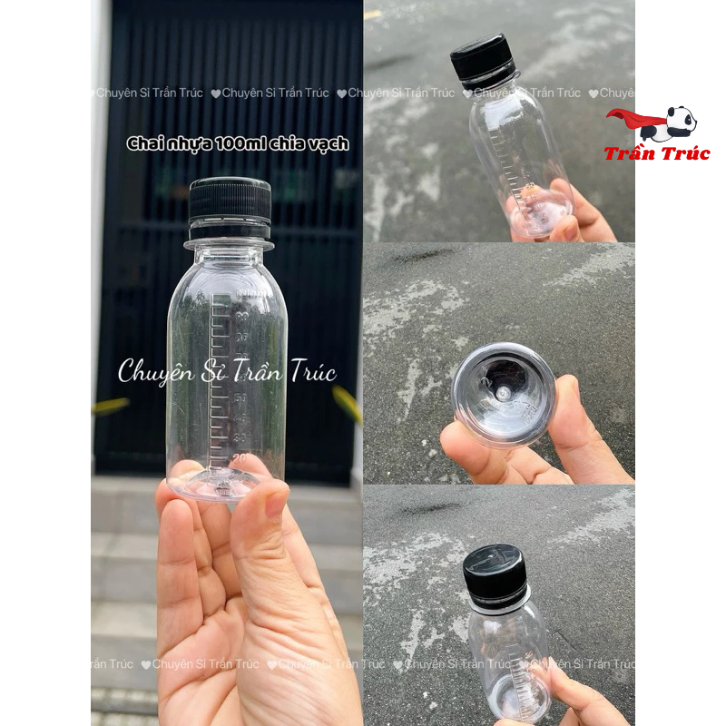 [HÀNG SẴN] Combo 10/20/50 Chai nhựa 100ml chia vạch kèm nắp nhựa đen, chai 100ml, vỏ chai nhựa 100ml