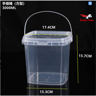  combo 2 Xô nhựa vuông 3 lít đựng trà sữa thực phẩm khô topping có quai xách tiện lợi mang đi 