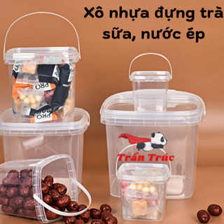 Set 10 Xô nhựa vuông 1 lít, xô nhựa vuông 750ml, xô nhựa vuông 2 lít, xô nhựa vuông 500ml đựng trà sữa