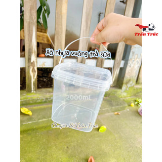  Combo 2 Xô nhựa Vuông 2000ml đựng trà sữa đựng đồ ăn vặt xô nhựa 2 lít vuông không lỗ cắm 
