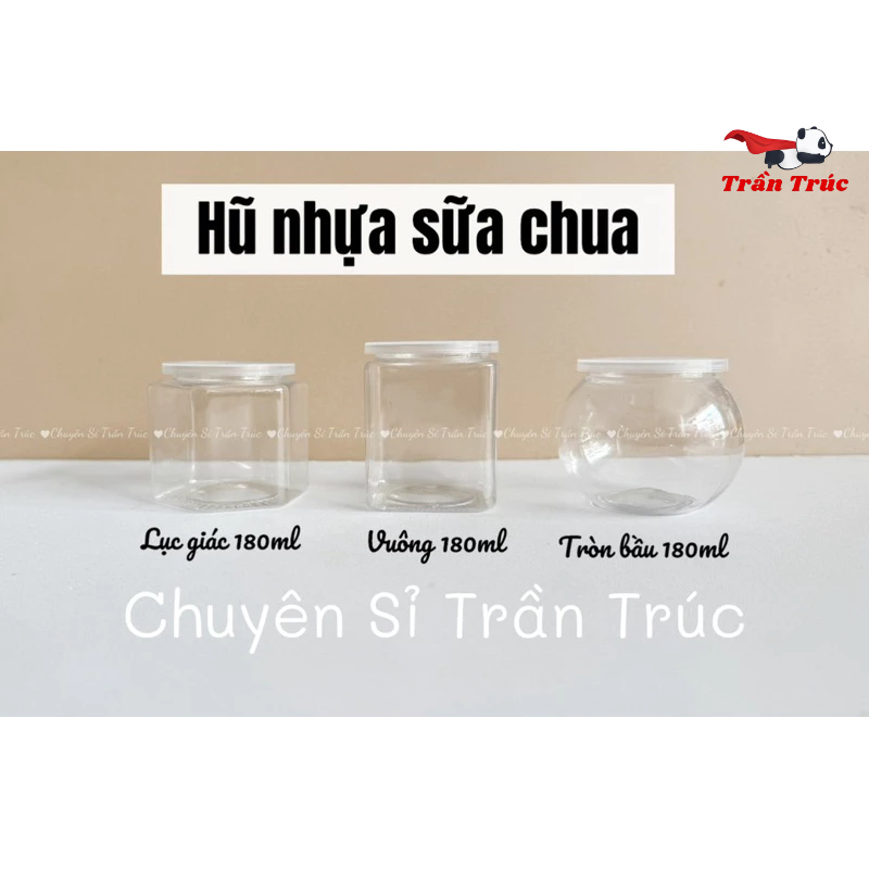Combo 50/100/200 hũ nhựa sữa chua 180ml trong suốt kèm nắp pet, hũ sữa chua chất lượng cao nhỏ gọn, 