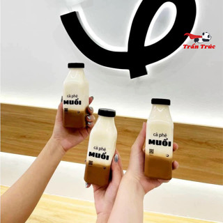 Set 50 chai vuông 330ml cổ rộng (không ren) dùng đựng trà sữa, nước ép, sinh tố kèm nắp đen, nắp trắng hàng đẹp