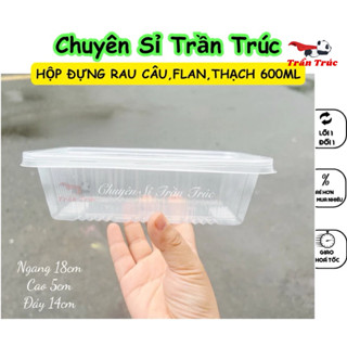 [Kèm nắp] Combo 20/50 hộp nhựa đựng rau câu 600ml, hộp sọc, hộp đựng flan hình chữ nhật nhựa pp đựng thực phẩm 1028