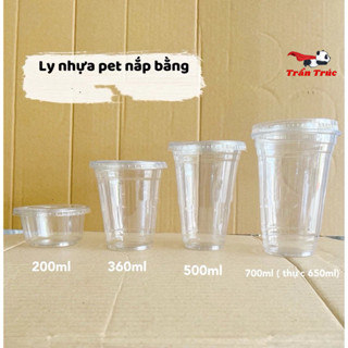  Combo 50 ly nhựa pet đáy bằng 200ml 360ml 500ml 700ml kèm nắp cầu nắp bằng nắp gấu nắp trụ đựng nước ép trà sữa 