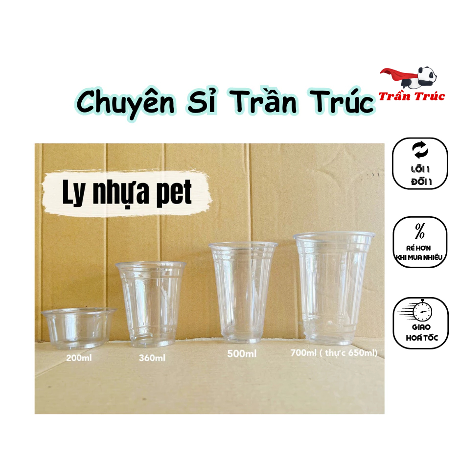 [KHÔNG NẮP] Combo 50 ly nhựa pet 200ml,360ml,500ml, 700ml không kèm nắp hãng MT, ly nhựa trà sữa - T