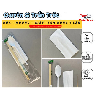 [HỎA TỐC] Set 50 combo đũa-muỗng-khăn giấy-tăm dùng 1 lần tiện lợi, đồ ăn dùng 1 lần, đũa dùng 1 lần, muỗng dùng 1 lần