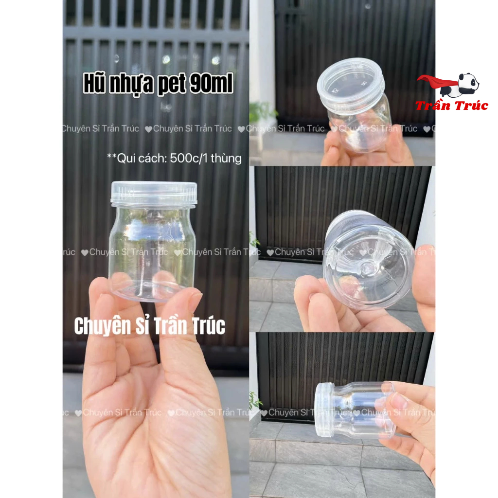 [KHÔNG CHỊU NHIỆT] Combo 500 hủ nhựa sữa chua pet 90ml dùng đựng sữa chua, sate, hủ đựng muối ớt nắp