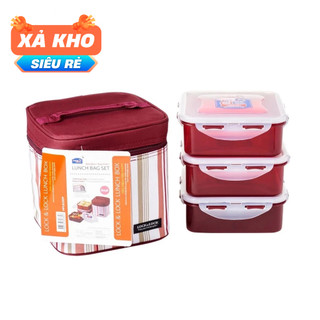  Bộ hộp cơm cỡ lớn Lock&Lock HPL856DP gồm 3 hộp 1.2L x 3 kèm túi giữ nhiệt 