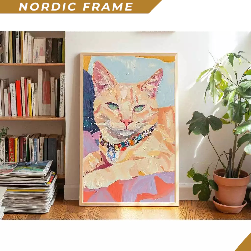 Tranh treo tường, Maximalist Print Orange Cat Art Ginger Tabby Painting Pink and Orange Decor Kitten