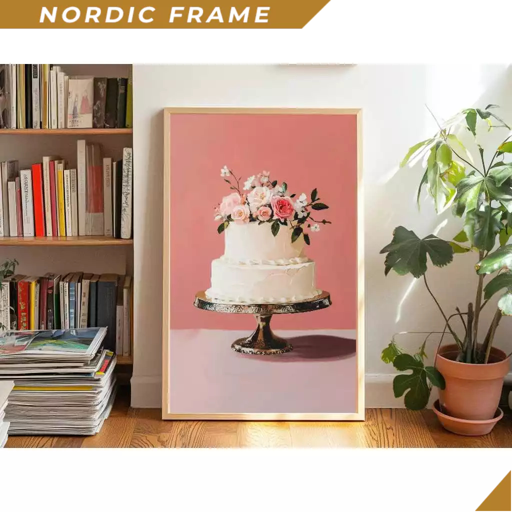 Tranh treo tường, Cake Painting Pink and White Wedding Decor Cake Table Printable Tiered Cake Art Pa