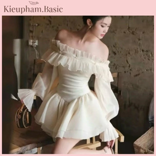   Bigsize 4 Lớp  Đầm trễ vai tay bồng tơ hàn đính ngọc tay loe tùng xòe ngắn công chúa kèm quần bảo hộ kieupham.shopp 