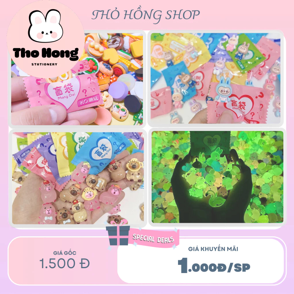 Túi Mù Charm Chai, Đồ Ăn, Phát Sáng, túi mù labubu, koromi, cappybara giá rẻ