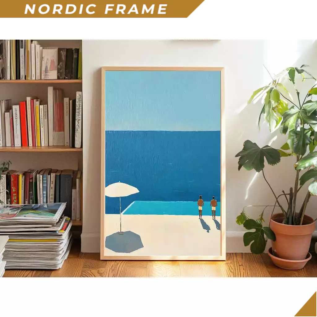 Tranh treo tường, Retro Swimming Art Swimming Pool Print Tiny People Poolside Wall Decor Minimalist 