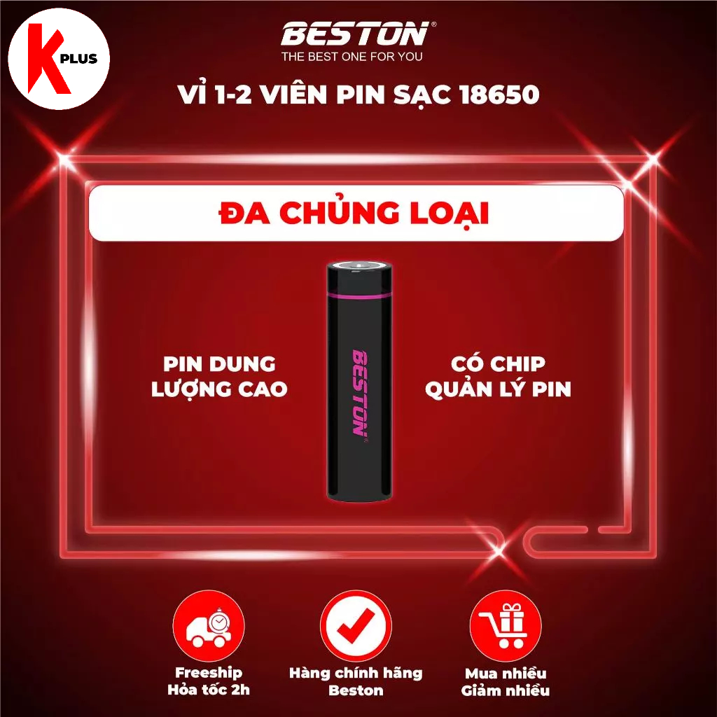 Pin sạc Beston Lithium 18650 3.7V, đầu nhọn/đầu bằng nhiều dung lượng