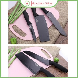 Bộ Dao 5 Món Buck Làm Bếp Đa Năng Thép Hợp Kim Không Gỉ Cao Cấp - Màu Đen
