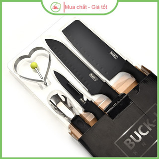 Bộ Dao 5 Món Buck Làm Bếp Đa Năng Thép Hợp Kim Không Gỉ Cao Cấp - Màu Đen