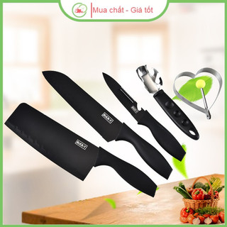 Bộ Dao 5 Món Buck Làm Bếp Đa Năng Thép Hợp Kim Không Gỉ Cao Cấp - Màu Đen