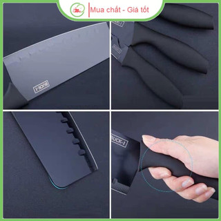 Bộ Dao 5 Món Buck Làm Bếp Đa Năng Thép Hợp Kim Không Gỉ Cao Cấp - Màu Đen