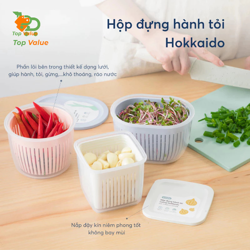[Top Value] Hộp đựng gia vị, thực phẩm Hokkaido INOCHI14 thoát nước thông minh nắp kín tránh mùi