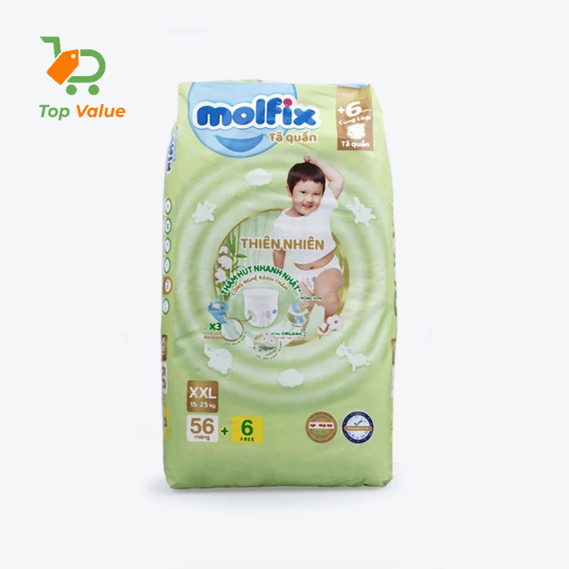 [Top Value] Tã/bỉm quần Molfix TR1-23582-1 tiết kiệm 1 bịch tặng thêm 6 miếng