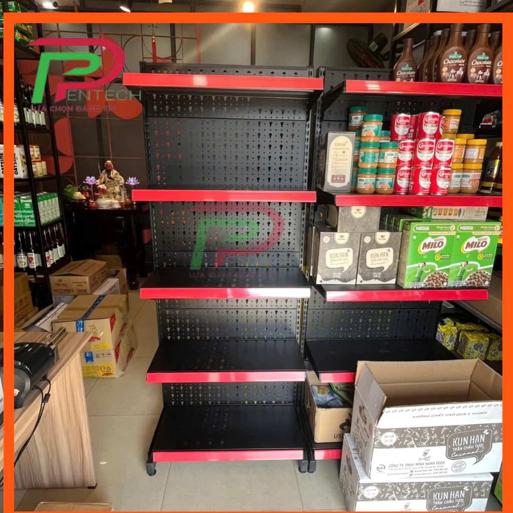 Kệ siêu thị đơn (1 mặt) Dài 70 x Rộng 35 x Cao 200 x 5 tầng | Kệ Vinatech | kệ siêu thị màu đen