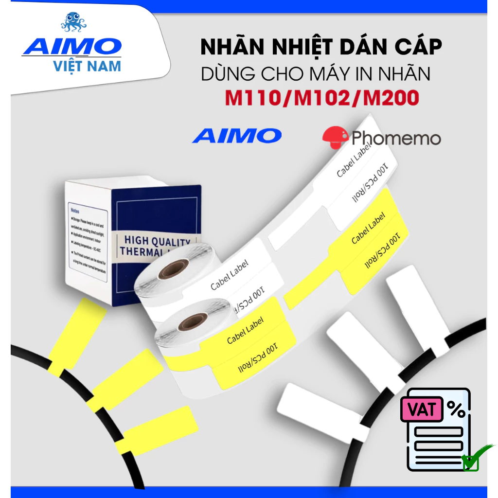 Nhãn Dán Nhãn Cáp Điện Dùng Cho Máy In Nhiệt AIMO Phomemo M110/M200