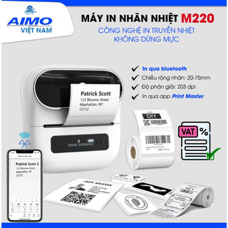 Máy In Nhãn Di Động Aimo M220 In Trực Tiếp Từ Điện Thoại, Ipad qua Bluetooth hoặc kết nối PC qua USB [Hỏa tốc TPHCM]