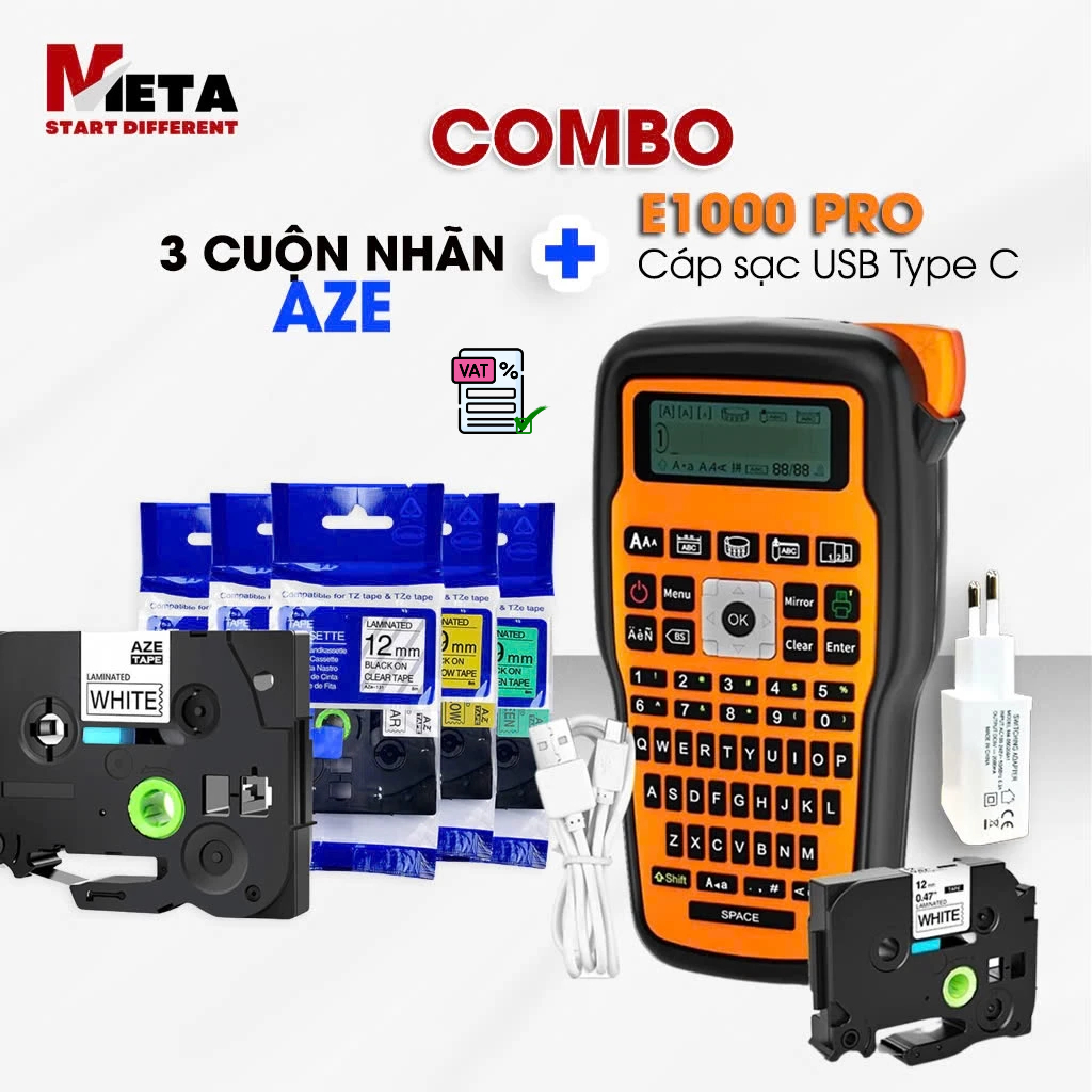COMBO 𝐄𝟏𝟎𝟎𝟎 𝐏𝐑𝐎 + 3 Cuộn Nhãn In AZe Khổ 6mm,9mm,12mm [Hỏa tốc HCM]