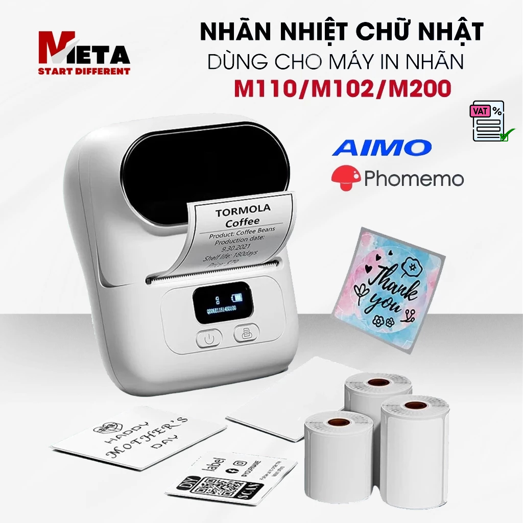 Nhãn In Hình Chữ Nhật Dùng Cho Máy In Nhiệt AIMO/Phomemo M110/M200/M220/M102 I Chính Hãng