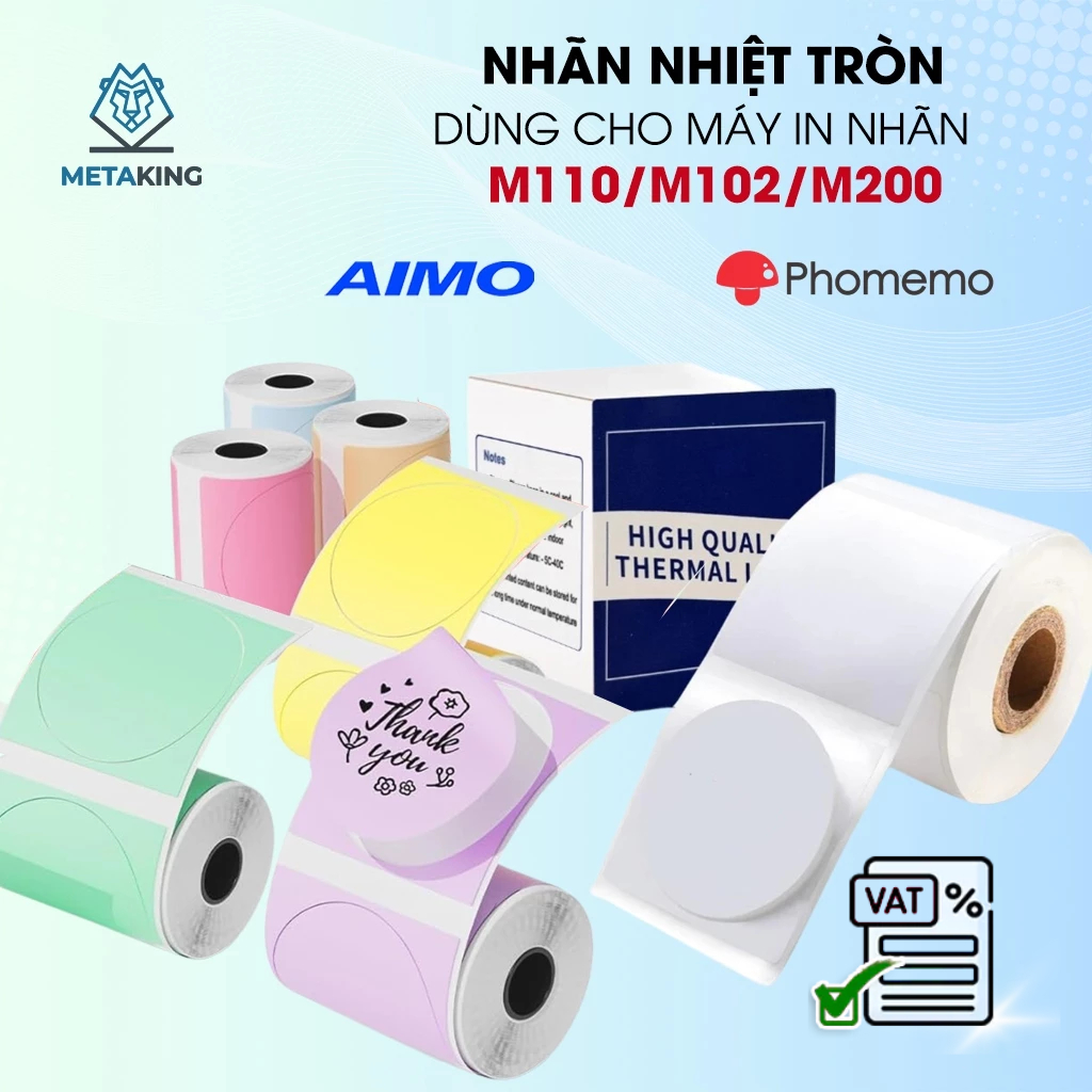 Nhãn In Tem Tròn Nhiều Màu Dùng Cho Máy In Nhãn AIMO/Phomemo M110/M200/M220/M102
