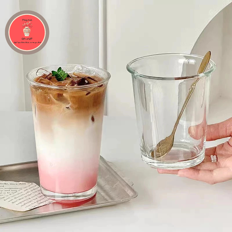 Ly thủy tinh miệng loe 350ml 500ml, Cốc thủy tinh trơn cao cấp pha cafe, decor