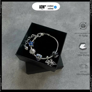 ACCESS WORKSHOP Vòng Tay Thép Không Gỉ Nam Nữ 5 Charm Bạc Xanh Cá Tính Sang Trọng