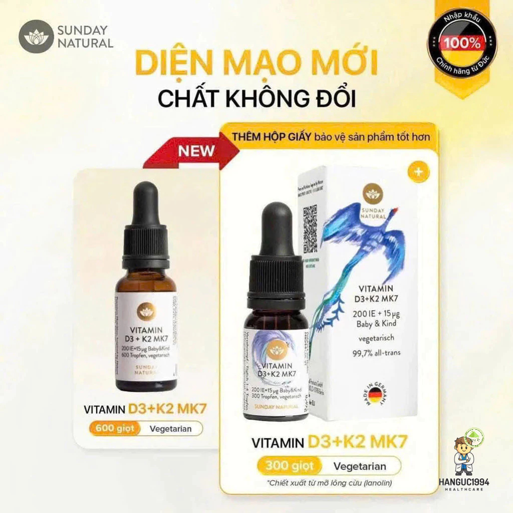 ( D3K2MK7 MẪU MỚI ) Vitamin D3 K2 Mk7 Sunday Natural Đức, vitamin cho bé 20ml, cho trẻ từ sơ sinh