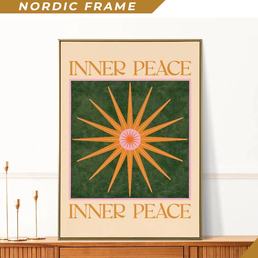 Tranh treo tường, Inner Peace Yoga Meditation Sun, Boho Celestial Wall Art, Bohemian Tarot Illustrat