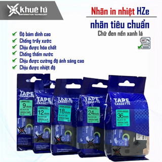  Băng nhãn HZe  Chữ Đen Nền Xanh Lá  Dùng cho máy in nhãn Brother Aimo Phomemo 