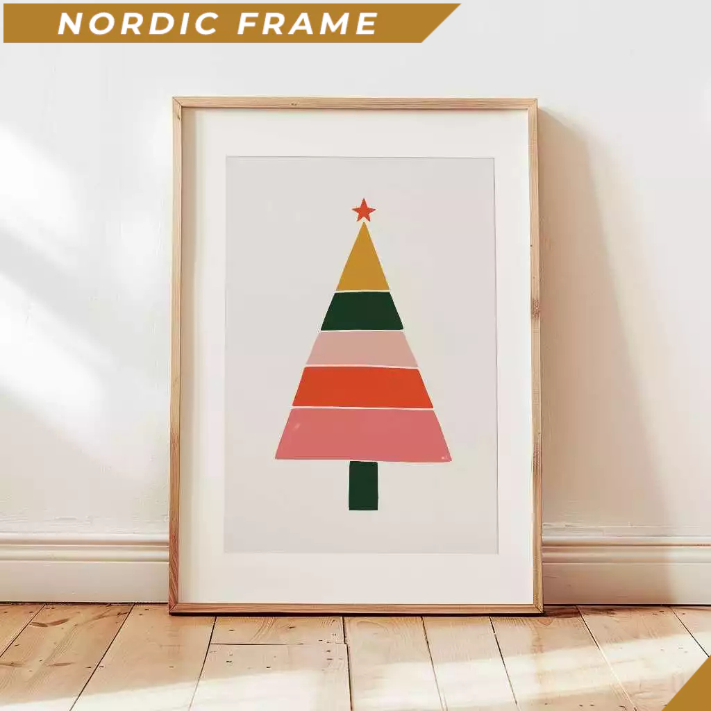 Tranh treo tường, Modern Christmas Tree Printable Wall Art, Pink Christmas Tree Print, Girly Holiday