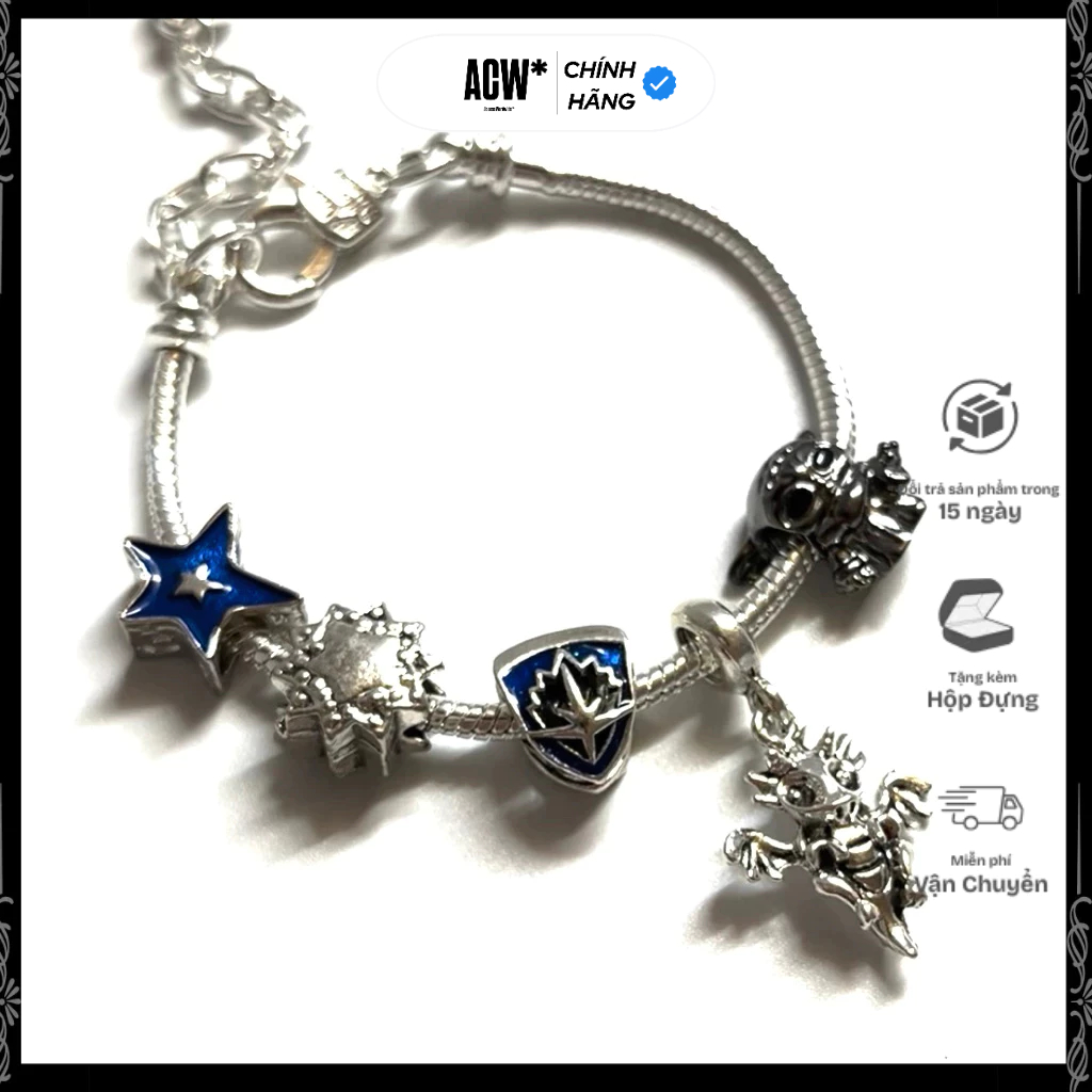 ACCESS WORKSHOP Vòng Tay Thép Không Gỉ Nam Nữ 5 Charm Bạc Xanh Cá Tính Sang Trọng | BigBuy360 - bigbuy360.vn