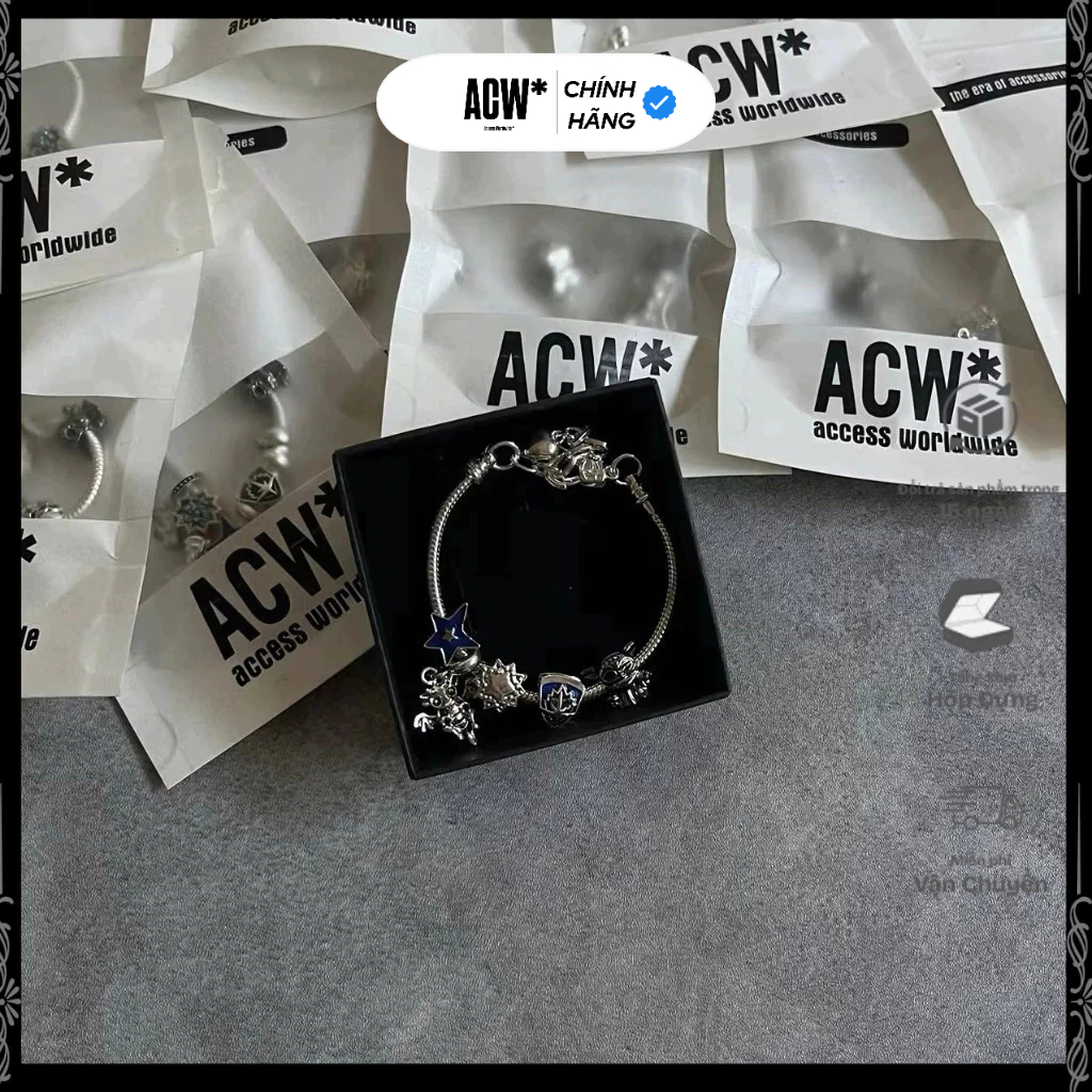 ACCESS WORKSHOP Vòng Tay Thép Không Gỉ Nam Nữ 5 Charm Bạc Xanh Cá Tính Sang Trọng | BigBuy360 - bigbuy360.vn