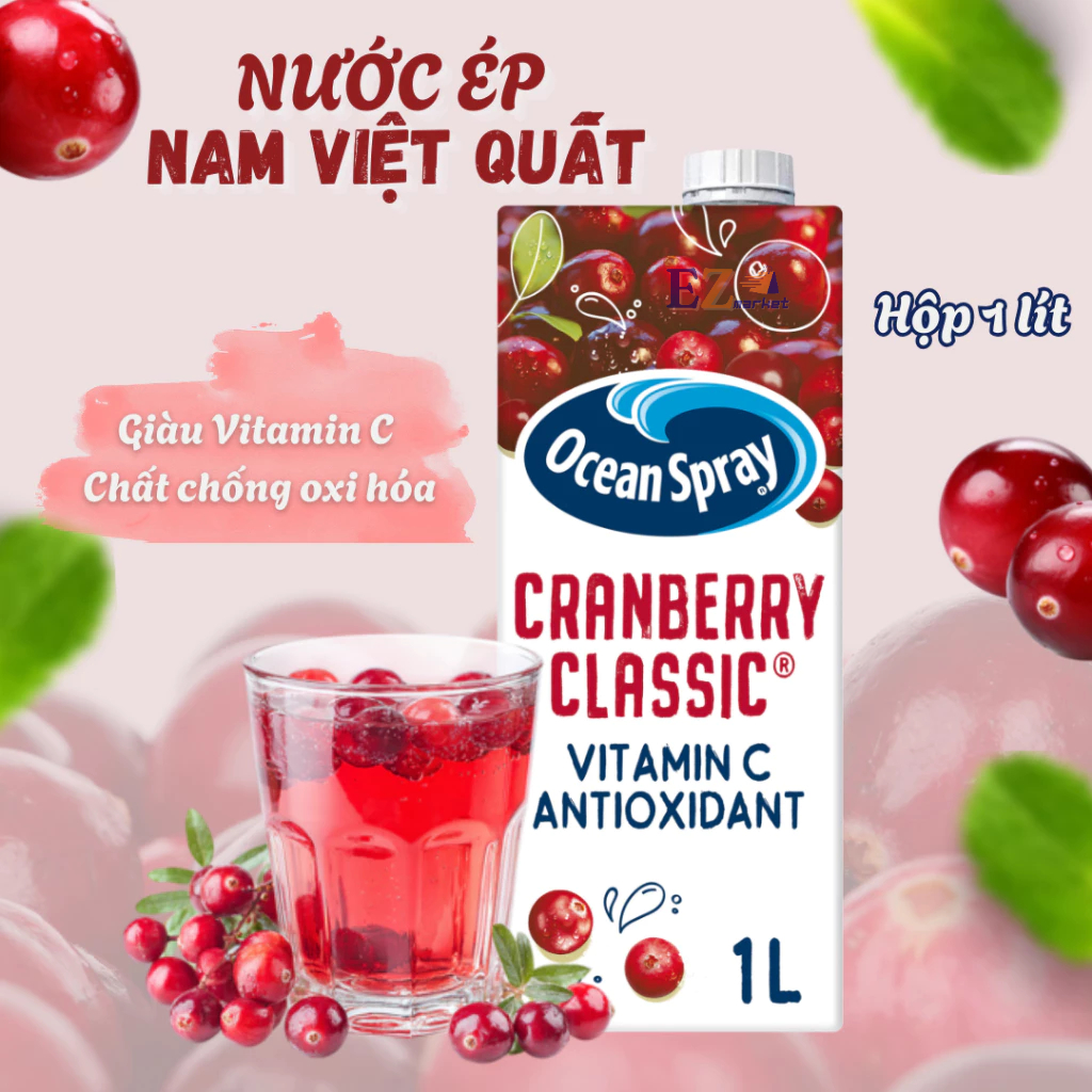 (Hộp 1 Lít) Nước ép Nam Việt Quất Cranberry Classic Juice Ocean Spray,Date 09.2026