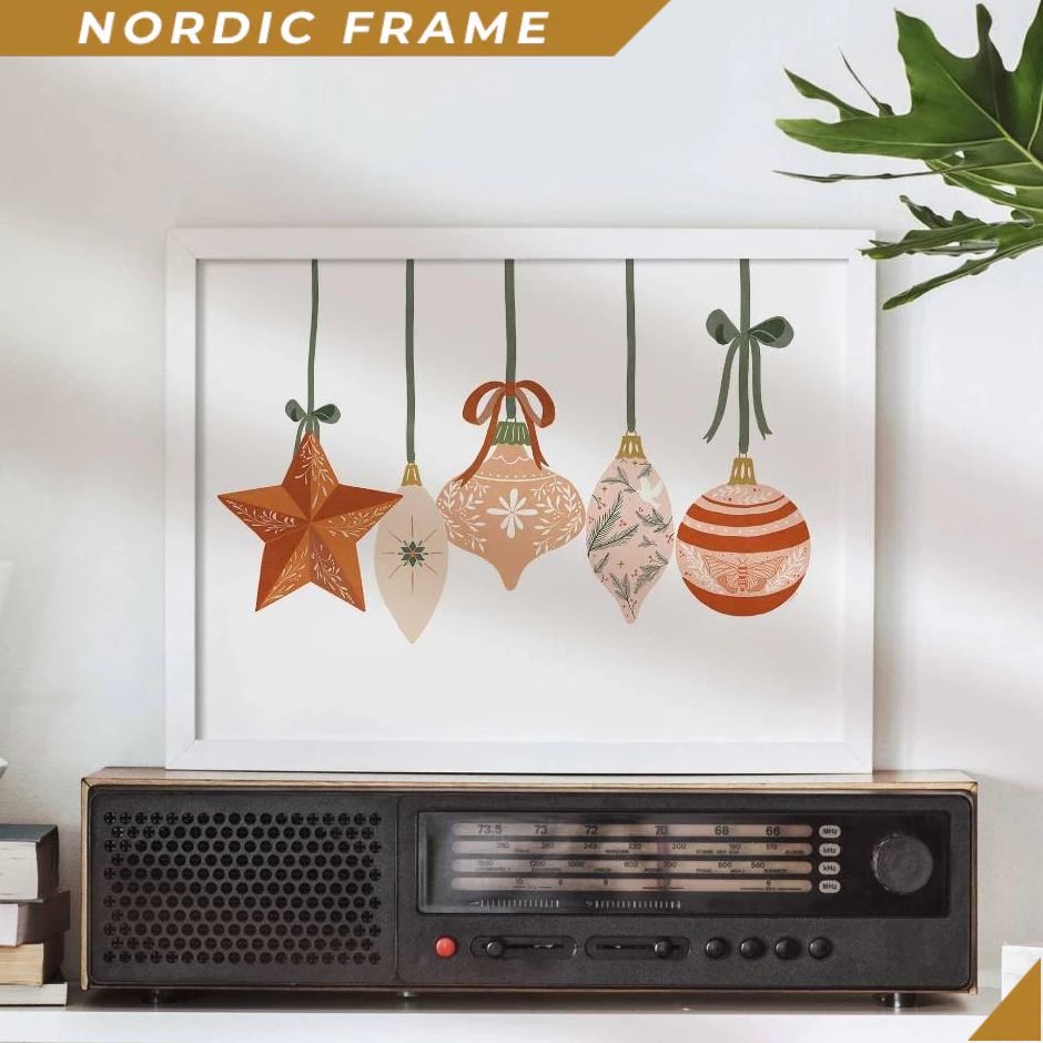 Tranh treo tường, Christmas Wall Art, Christmas Tree Ornaments Art, Christmas Baubles Print, Christm